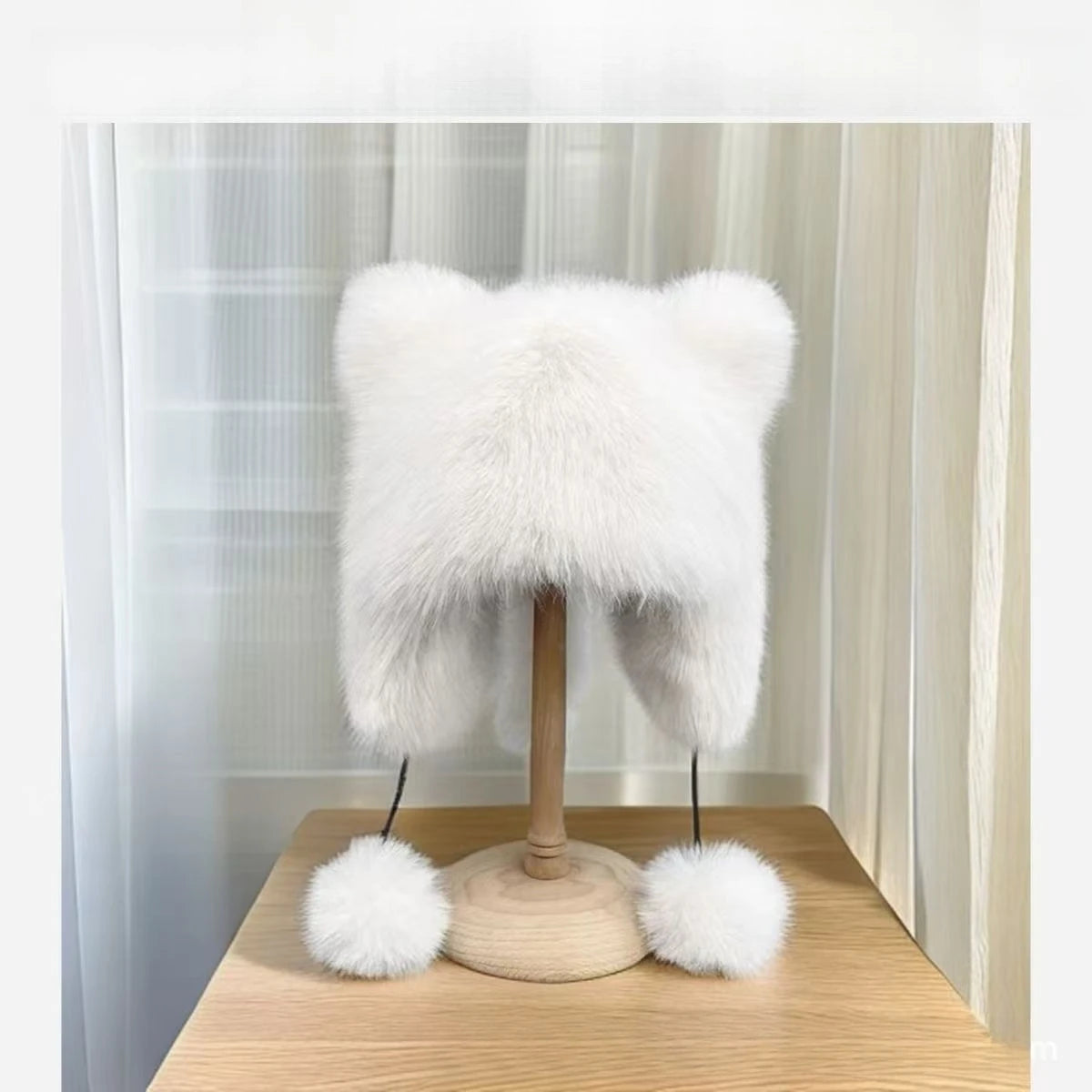 Autumn and Winter imitation fox fur Lei Feng cap with cute cat ear design, thickened warm ear-protecting raccoon cap, plush hat 