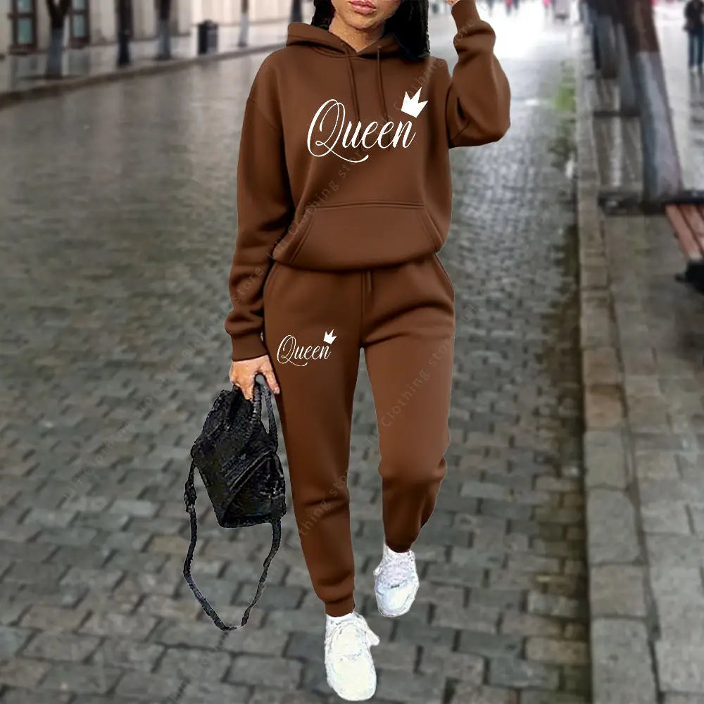 Queen Letter Graphic Print Women's Sets Hoodies Pants 2pcs Suit Autumn Winter Sports Jogging High quality Aesthetic Tracksuit 