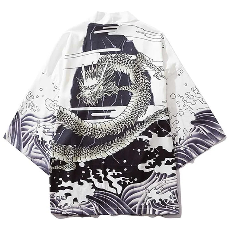 Summer Japanese Style Anime Dragon Print Cosplay Haori Yukata Top Adult Traditional Samurai Loose Kimono Cardigan for Men Women FitiqueFit