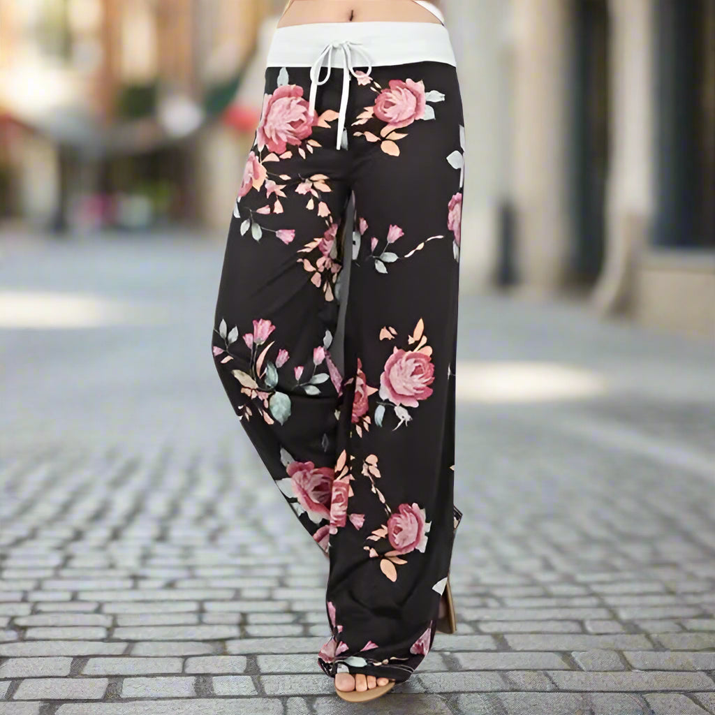 S-8XL Fashion Women Casual Loose Stretch Printing Long Wide Leg Yoga Pants Drawstring  Lounge Pants Pajama Pants FitiqueFit