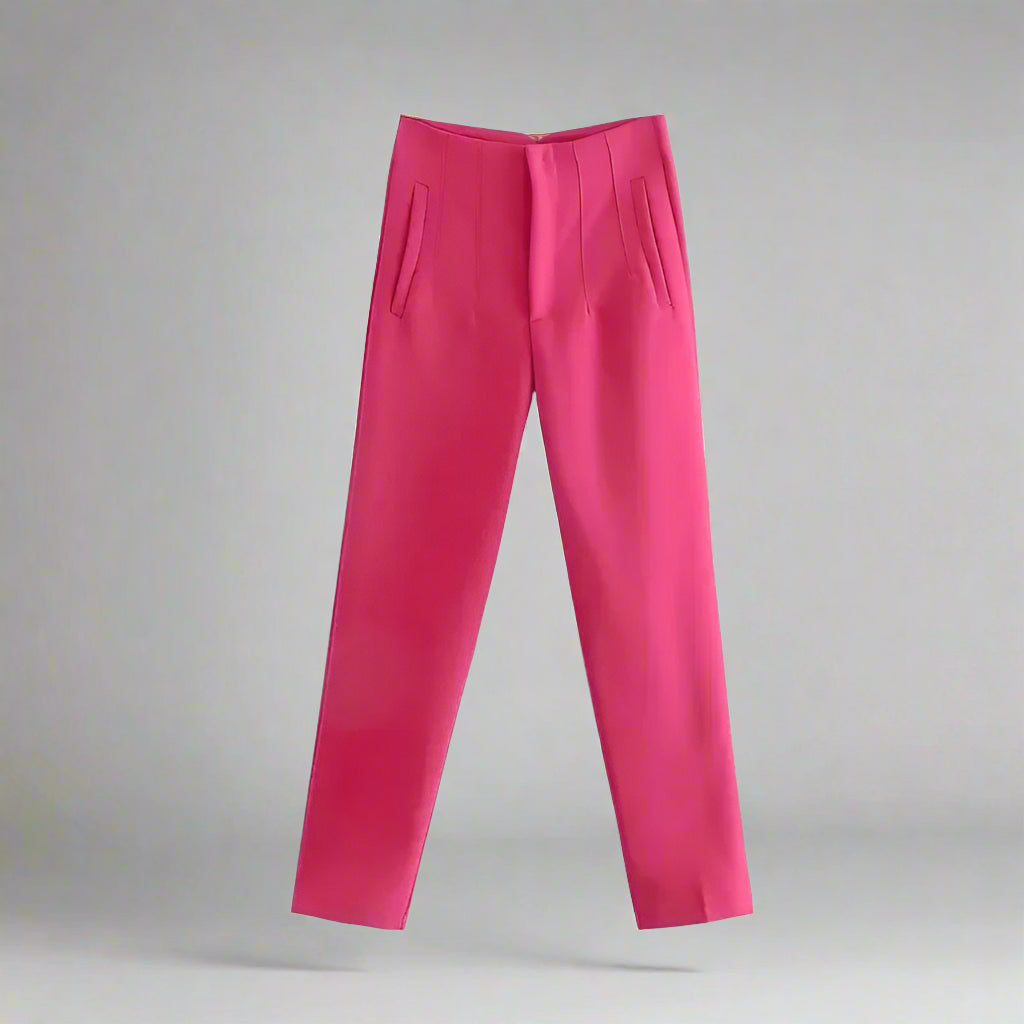 TRAFZA 2024 Woman Solid Trouser High Waist Slim Zipper Fly Long Pants Female Wild Commute Office Lady Woman Pencil Pant Street FitiqueFit
