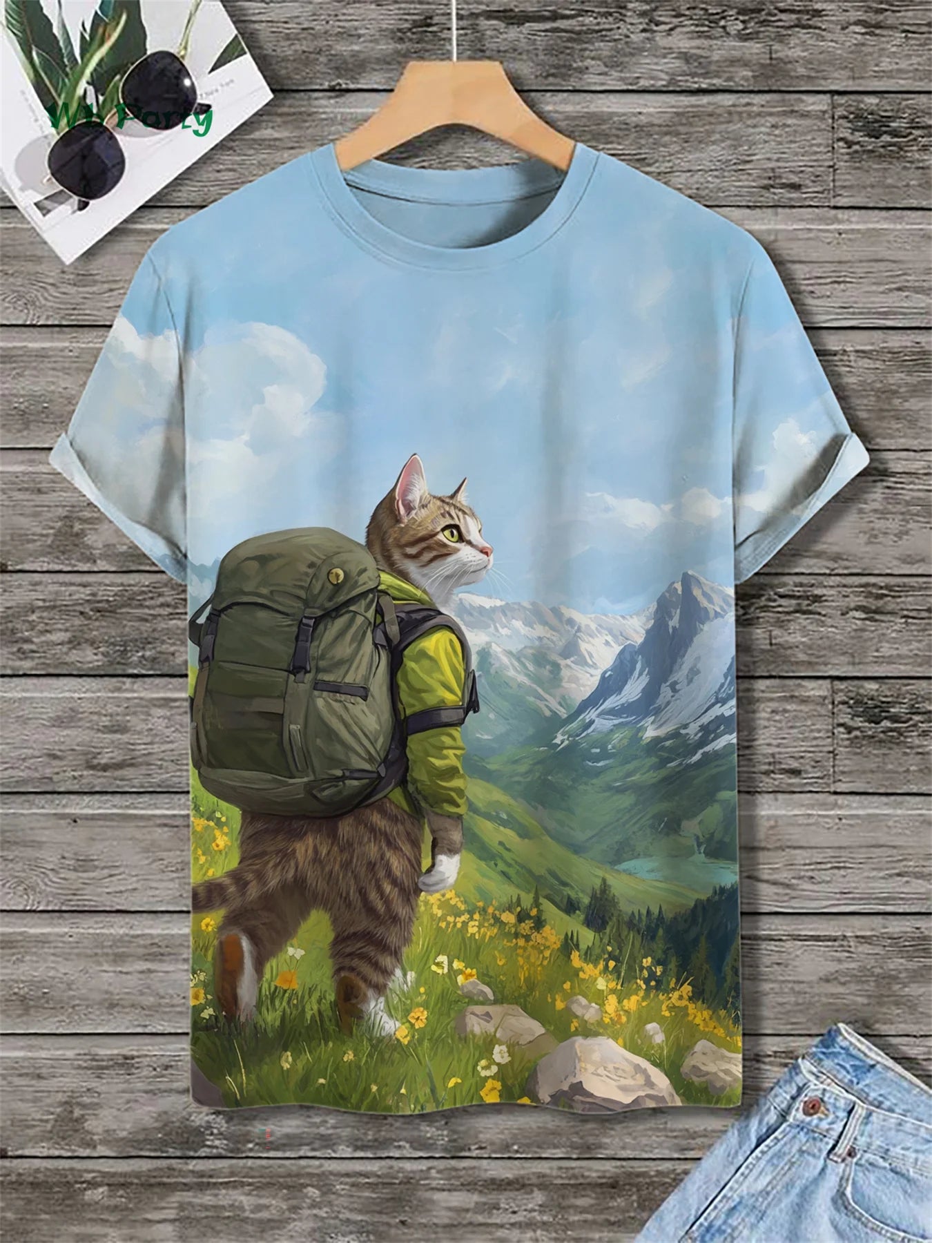Funny Men's T-Shirt 3D Travel Cat Print Short Sleeve T-Shirt Loose Personalized Casual Top Summer Men's Outdoor Casual Clothing FitiqueFit