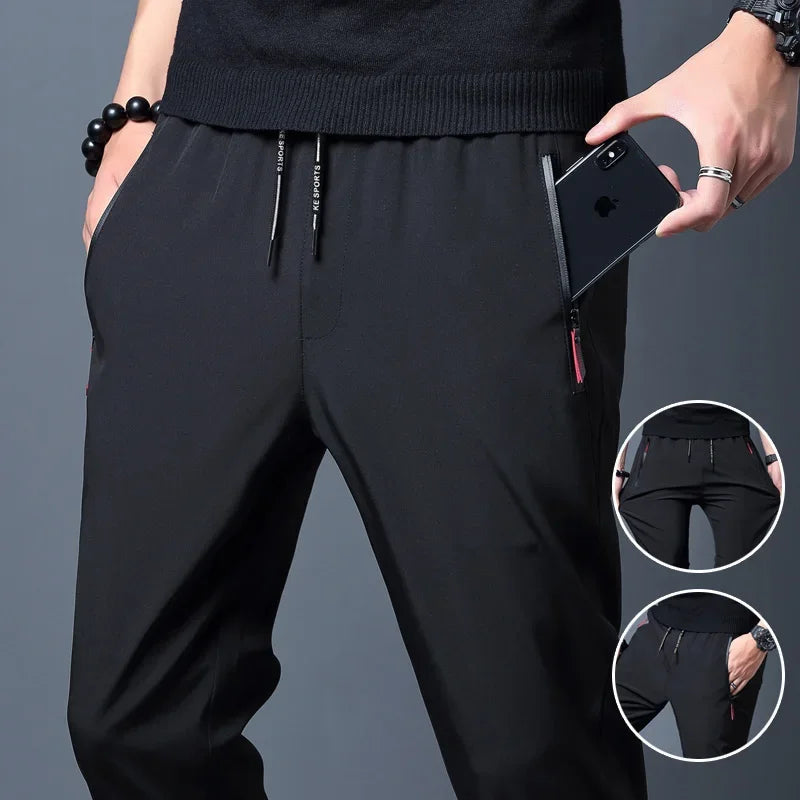 Men's Casual Pants Stretch Slim Fit Elastic Waist Jogger Korean Classic Blue Black Gray Male Brand Trousers Plus Size FitiqueFit