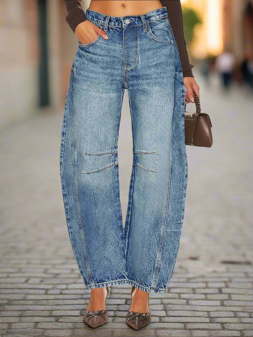Elastic Waist High-waisted Women's Jeans Slimming Loose-fit Cropped Pants For Women Jeans Women High Waisted Korean Style Loose FitiqueFit