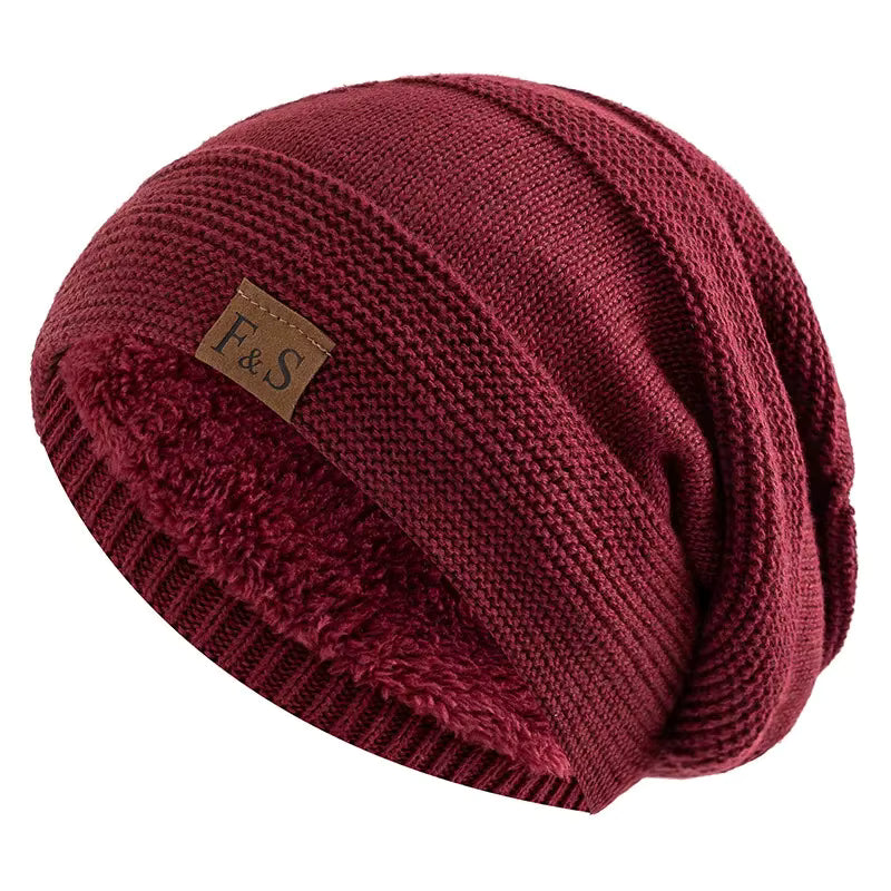 New FS clip-on casual knitted hat for men outdoor windproof and cold warm hat plus velvet ear protection pile hat FitiqueFit