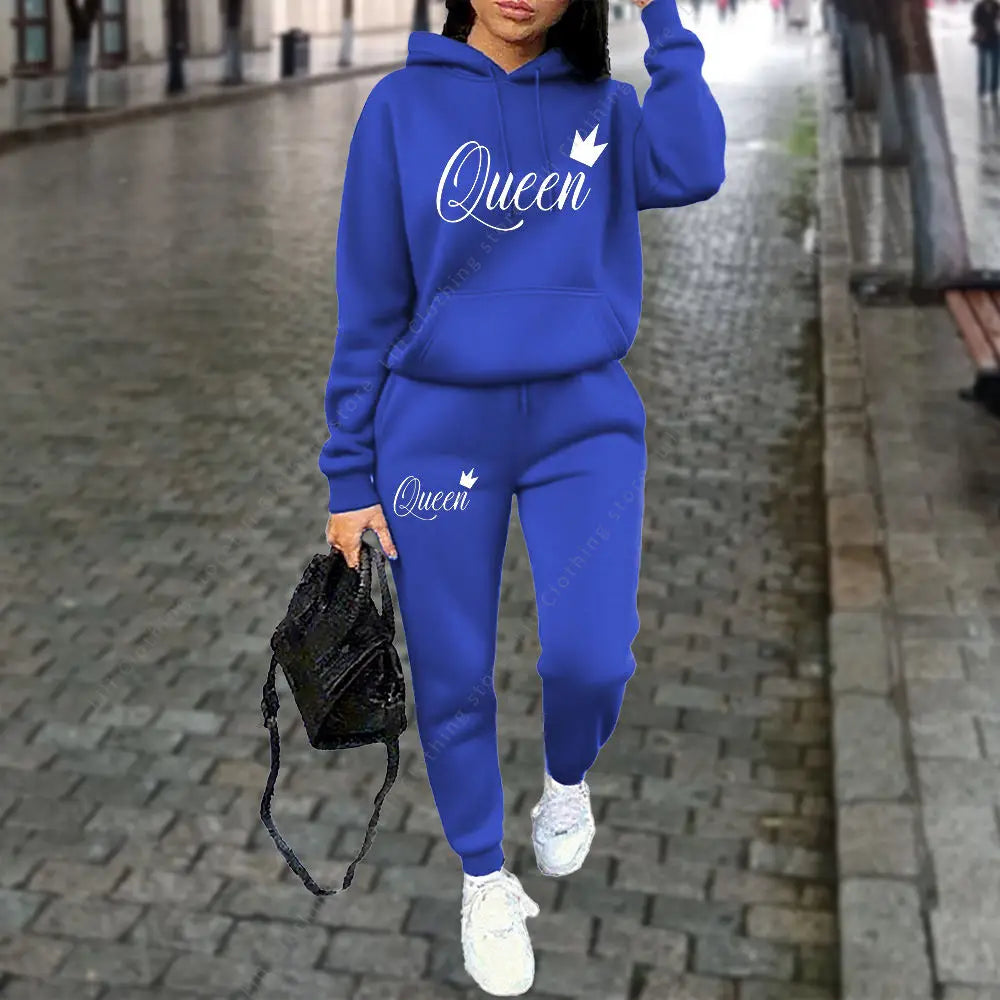 Queen Letter Graphic Print Women's Sets Hoodies Pants 2pcs Suit Autumn Winter Sports Jogging High quality Aesthetic Tracksuit 