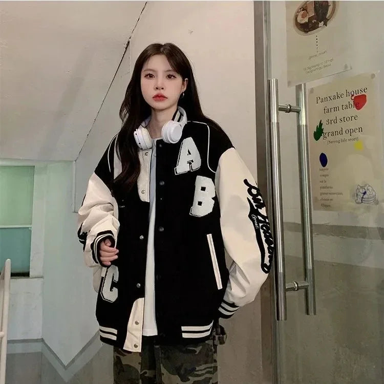Y2k Lamb Wool Bomber Jacket Female Oversized Streetwear 2025 New Women Harajuku Fashion College Uniform Varsity Baseball Jackets 