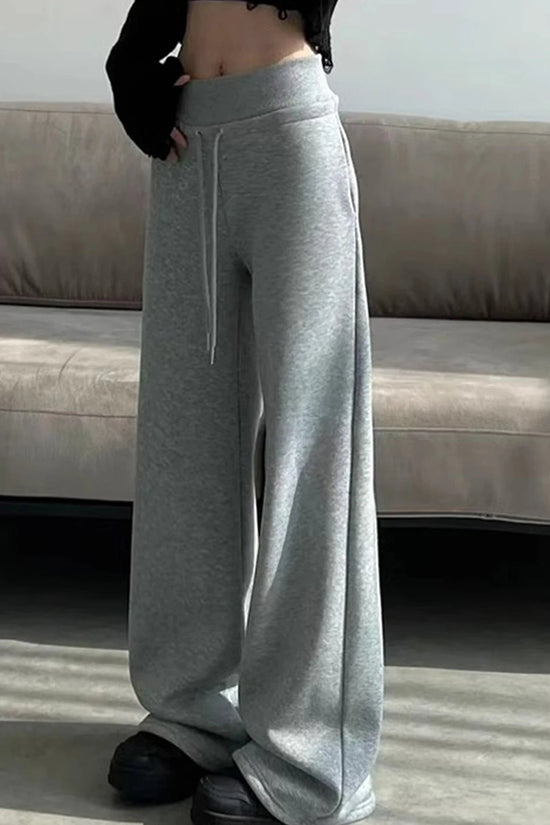 Women's gray sports high waist hanging loose slimming straight leg wide leg pants American sweatpants. 