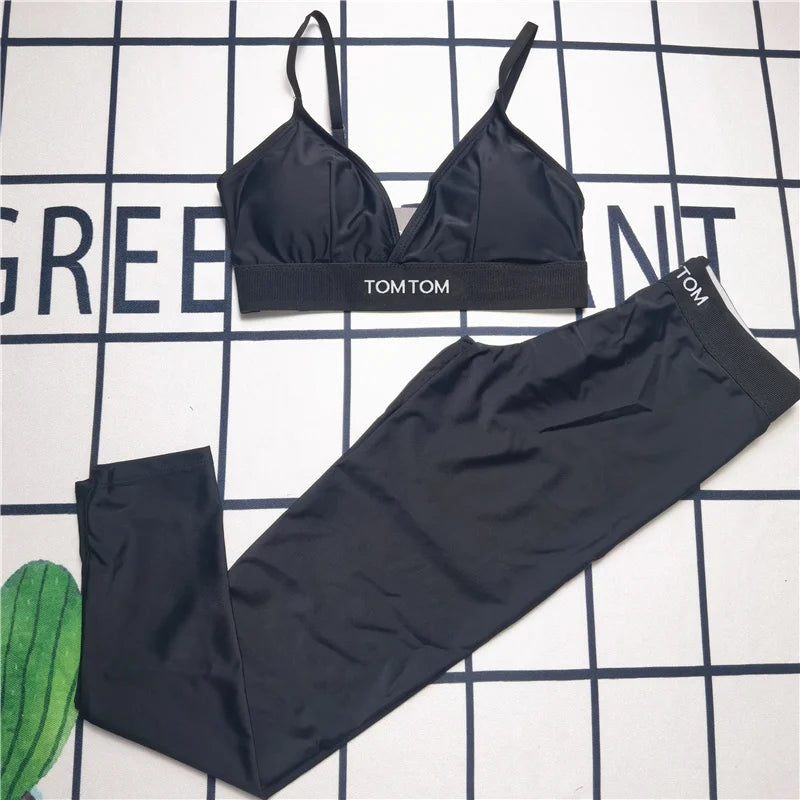2025 New Outdoor Women Fitness Camis Black Tracksuits Breathable Letter Yoga Outfits Slim Joggings Yoga Leggings FitiqueFit