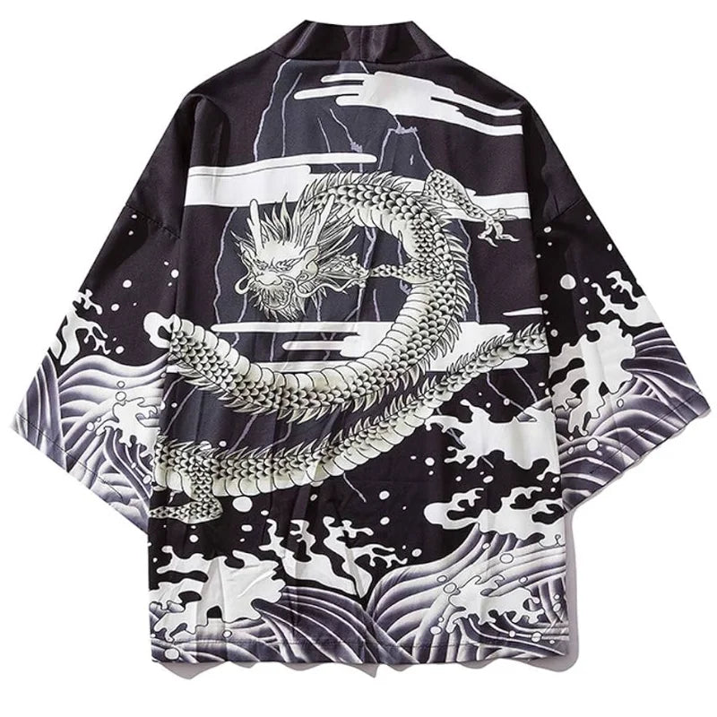Summer Japanese Style Anime Dragon Print Cosplay Haori Yukata Top Adult Traditional Samurai Loose Kimono Cardigan for Men Women FitiqueFit