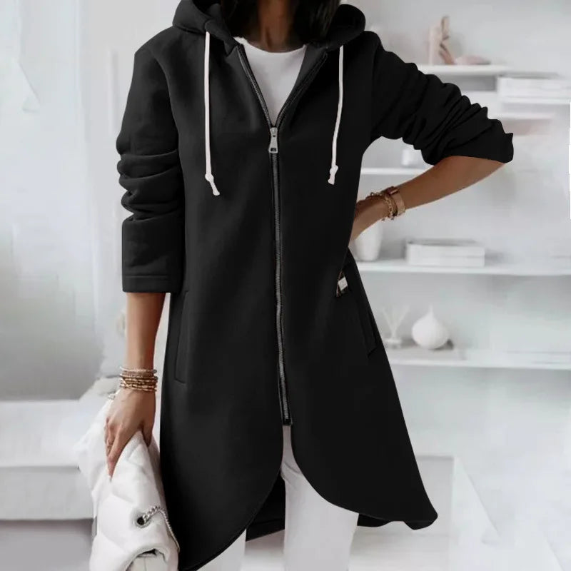 Oversized Women Loose Zip Sweatshirts Casual Female Hoody Tie Collar Zip Up Pocket Baggy Streetwear Hooded Coats JYFS-JY7755 