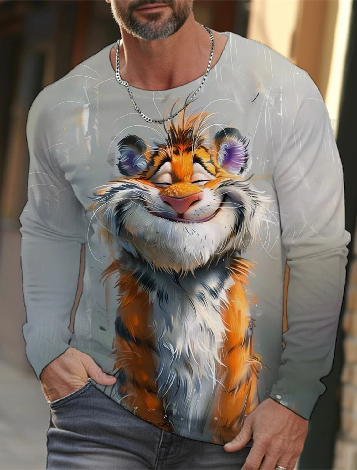 Funny 3D Animal Print Mens T Shirt Hip Hop Trend Harajuku Street Clothes Autumn Loose Top Fashion Cotton Long Sleeve T-shirt Men FitiqueFit