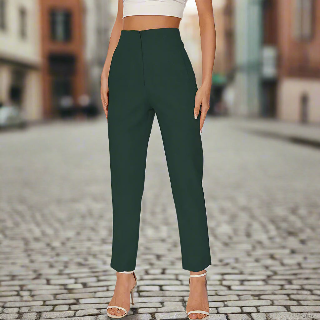 TRAFZA 2024 Woman Solid Trouser High Waist Slim Zipper Fly Long Pants Female Wild Commute Office Lady Woman Pencil Pant Street FitiqueFit