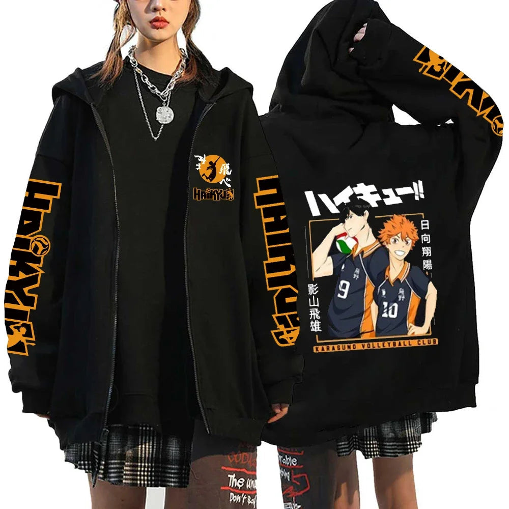 Haikyuu Japan Anime Zip Up Hoodie Karasuno High School Hooded Men Women Sweatshirts Harajuku Autumn Winter Zipper Pullover FitiqueFit