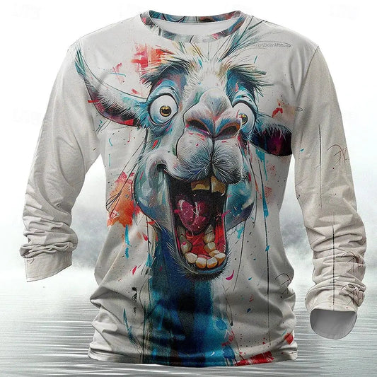 Funny 3D Animal Print Mens T Shirt Hip Hop Trend Harajuku Street Clothes Autumn Loose Top Fashion Cotton Long Sleeve T-shirt Men FitiqueFit