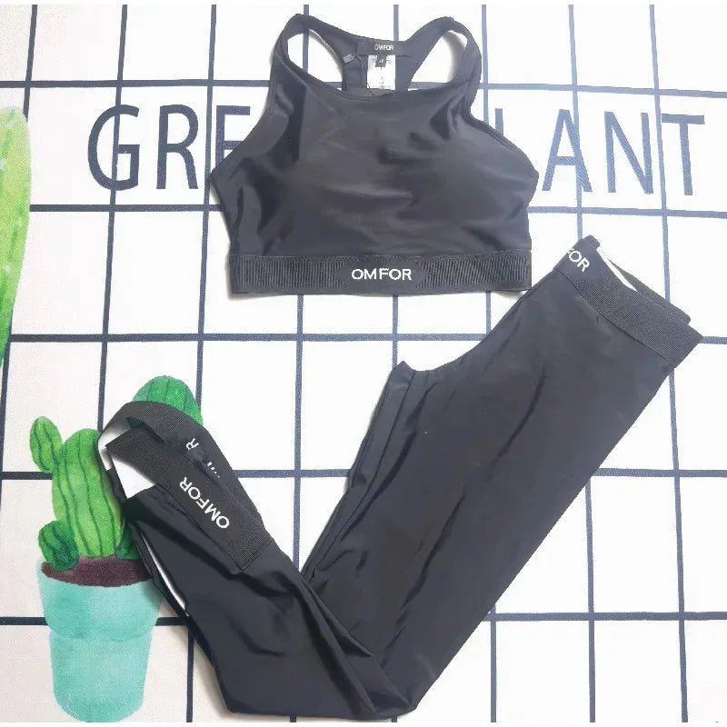 2025 New Outdoor Women Fitness Camis Black Tracksuits Breathable Letter Yoga Outfits Slim Joggings Yoga Leggings FitiqueFit