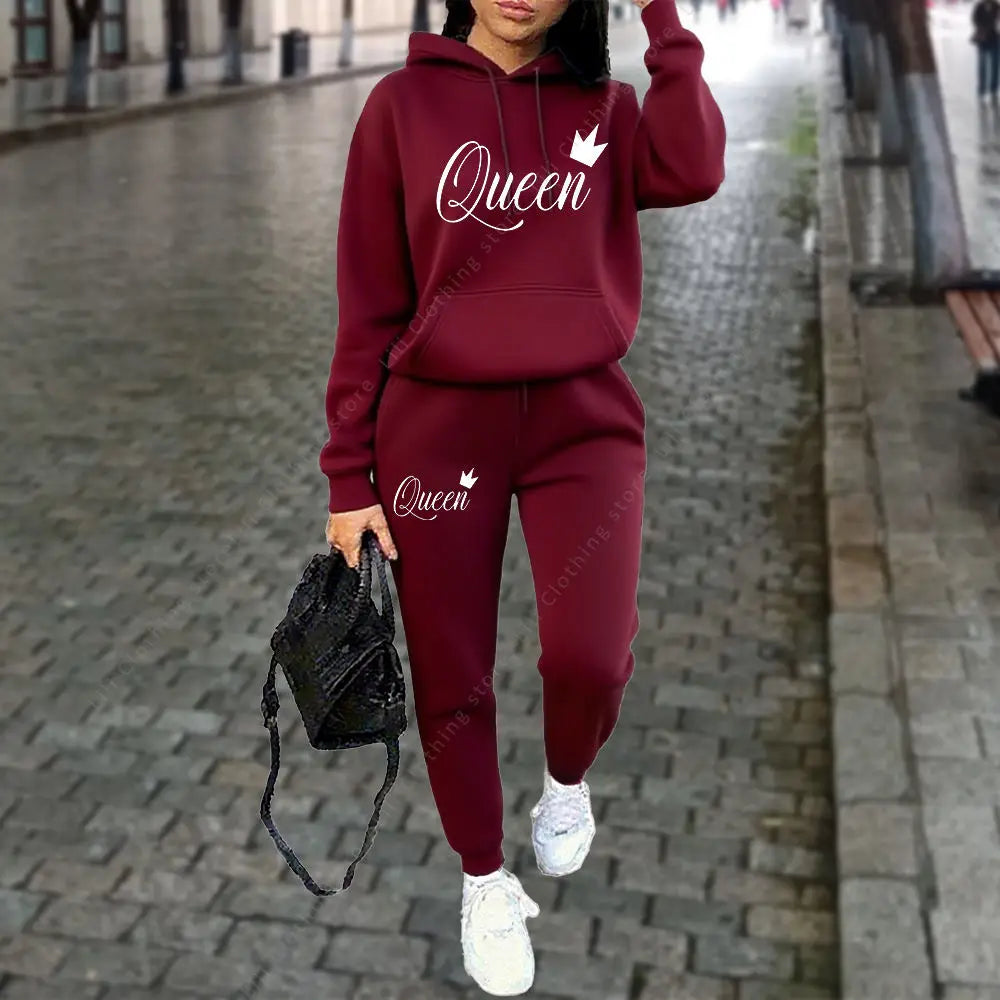 Queen Letter Graphic Print Women's Sets Hoodies Pants 2pcs Suit Autumn Winter Sports Jogging High quality Aesthetic Tracksuit 