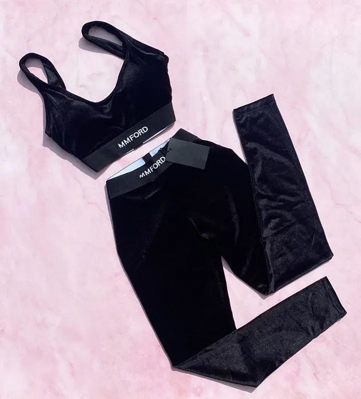 2025 New Outdoor Women Fitness Camis Black Tracksuits Breathable Letter Yoga Outfits Slim Joggings Yoga Leggings FitiqueFit