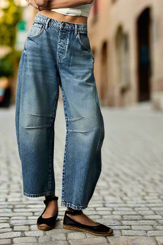 High Stretch Mid-Rise  Jeans Fashion Wide Leg Shape Women Casual Baggy Mid Waist Denim Jeans FitiqueFit