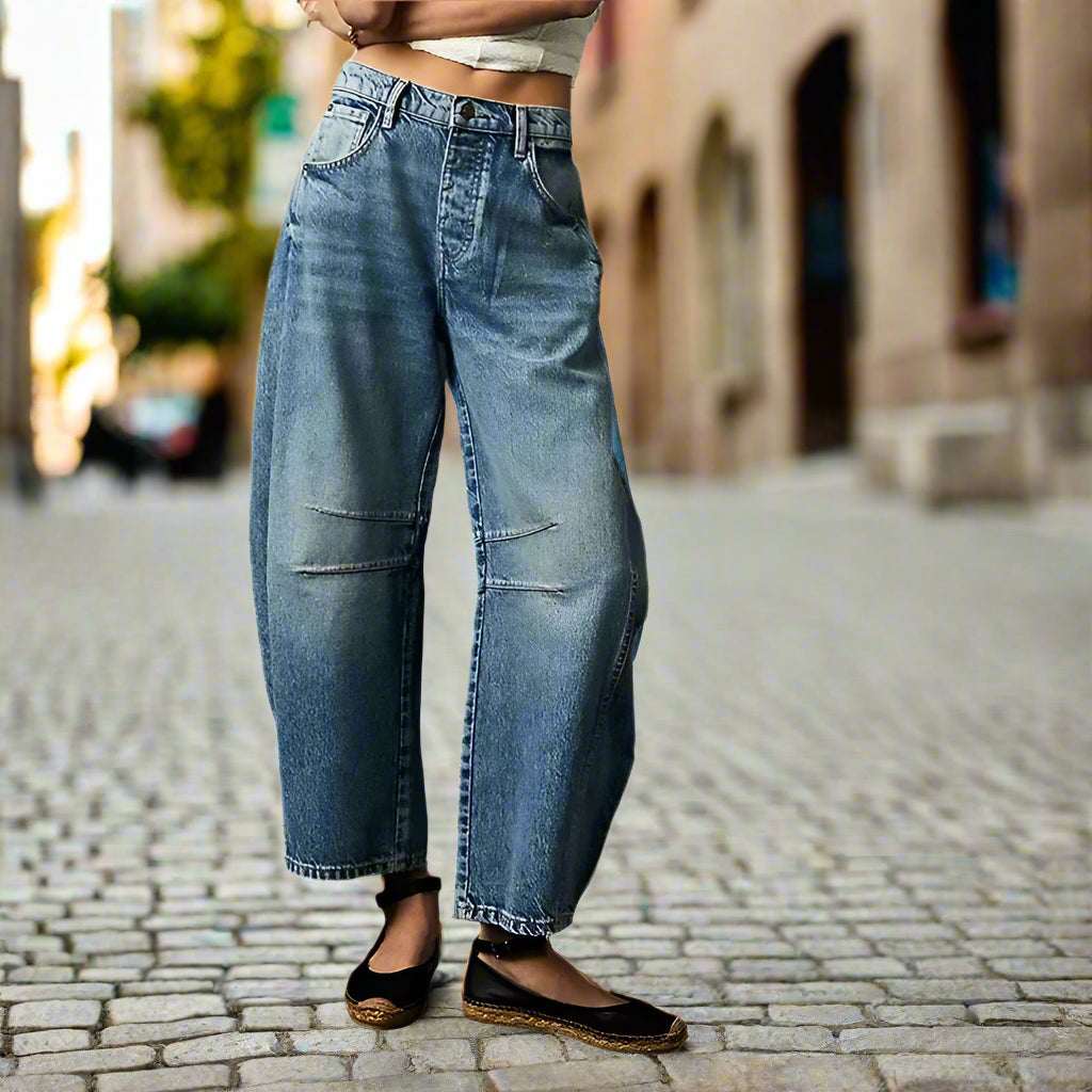 High Stretch Mid-Rise  Jeans Fashion Wide Leg Shape Women Casual Baggy Mid Waist Denim Jeans FitiqueFit