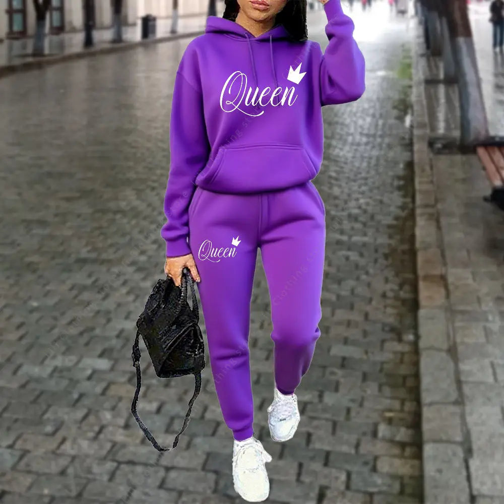 Queen Letter Graphic Print Women's Sets Hoodies Pants 2pcs Suit Autumn Winter Sports Jogging High quality Aesthetic Tracksuit 