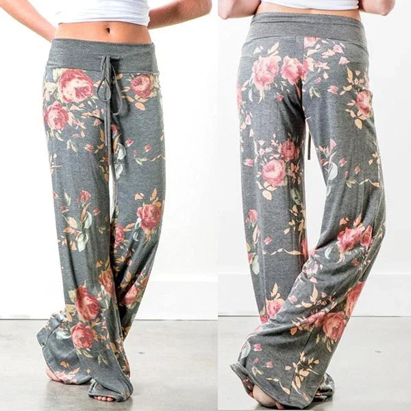 Plus Size Women S-8XL Fashion Casual Loose Stretch Printing Drawstring  Lounge Pants Pajama Long Wide Leg Pants 