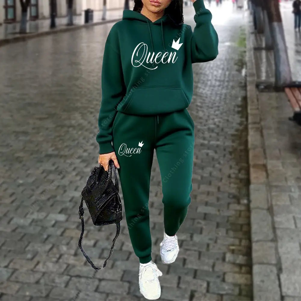 Queen Letter Graphic Print Women's Sets Hoodies Pants 2pcs Suit Autumn Winter Sports Jogging High quality Aesthetic Tracksuit 