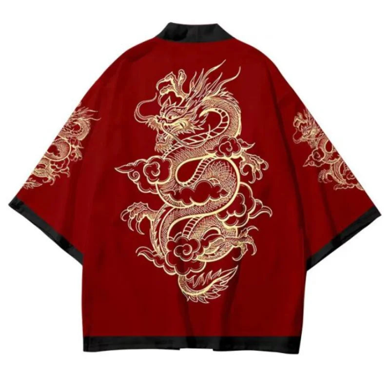 Summer Japanese Style Anime Dragon Print Cosplay Haori Yukata Top Adult Traditional Samurai Loose Kimono Cardigan for Men Women FitiqueFit