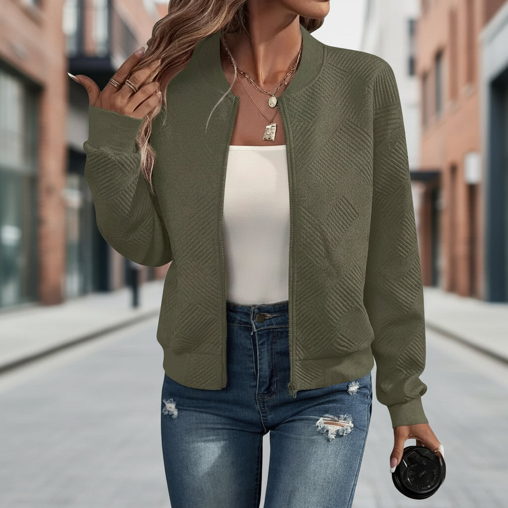 Women's autumn and winter new solid color simple and exquisite zipper jacket baseball collar casual jacket 