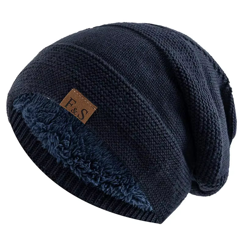 New FS clip-on casual knitted hat for men outdoor windproof and cold warm hat plus velvet ear protection pile hat FitiqueFit