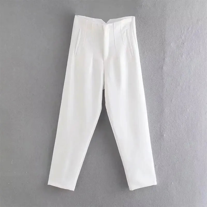 TRAFZA 2024 Woman Solid Trouser High Waist Slim Zipper Fly Long Pants Female Wild Commute Office Lady Woman Pencil Pant Street FitiqueFit