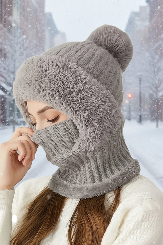 1pc Winter Lined Knit Hat with Earflap, Windproof and Warm Hooded Neck Gaiter for Outdoor Cycling, Warm Hat, Christmas Hats FitiqueFit