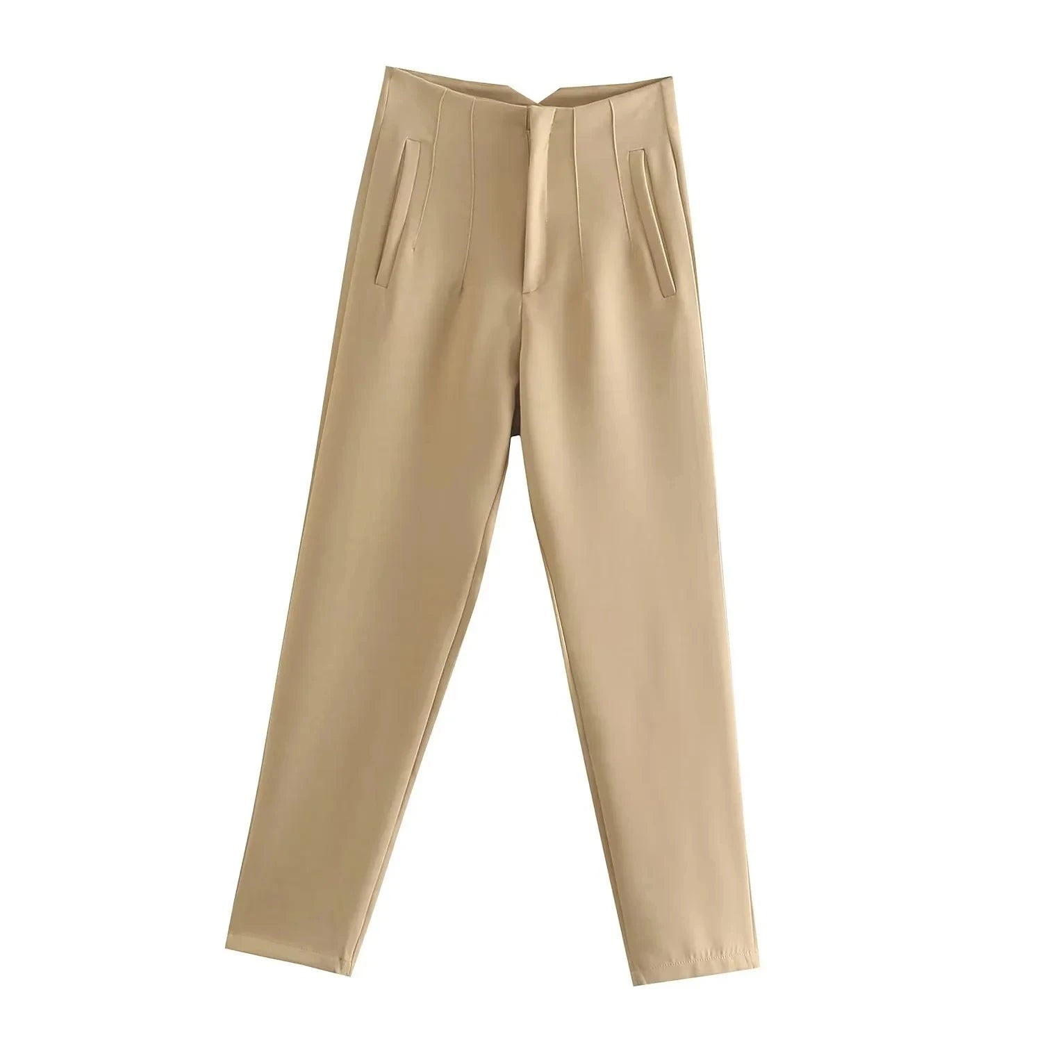 TRAFZA 2024 Woman Solid Trouser High Waist Slim Zipper Fly Long Pants Female Wild Commute Office Lady Woman Pencil Pant Street FitiqueFit