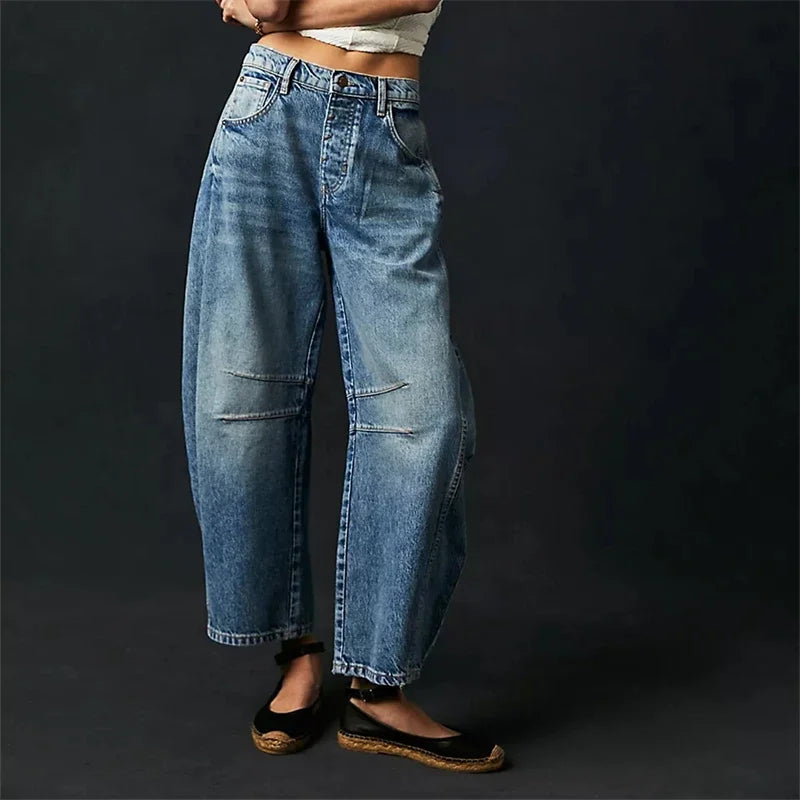 High Stretch Mid-Rise  Jeans Fashion Wide Leg Shape Women Casual Baggy Mid Waist Denim Jeans FitiqueFit