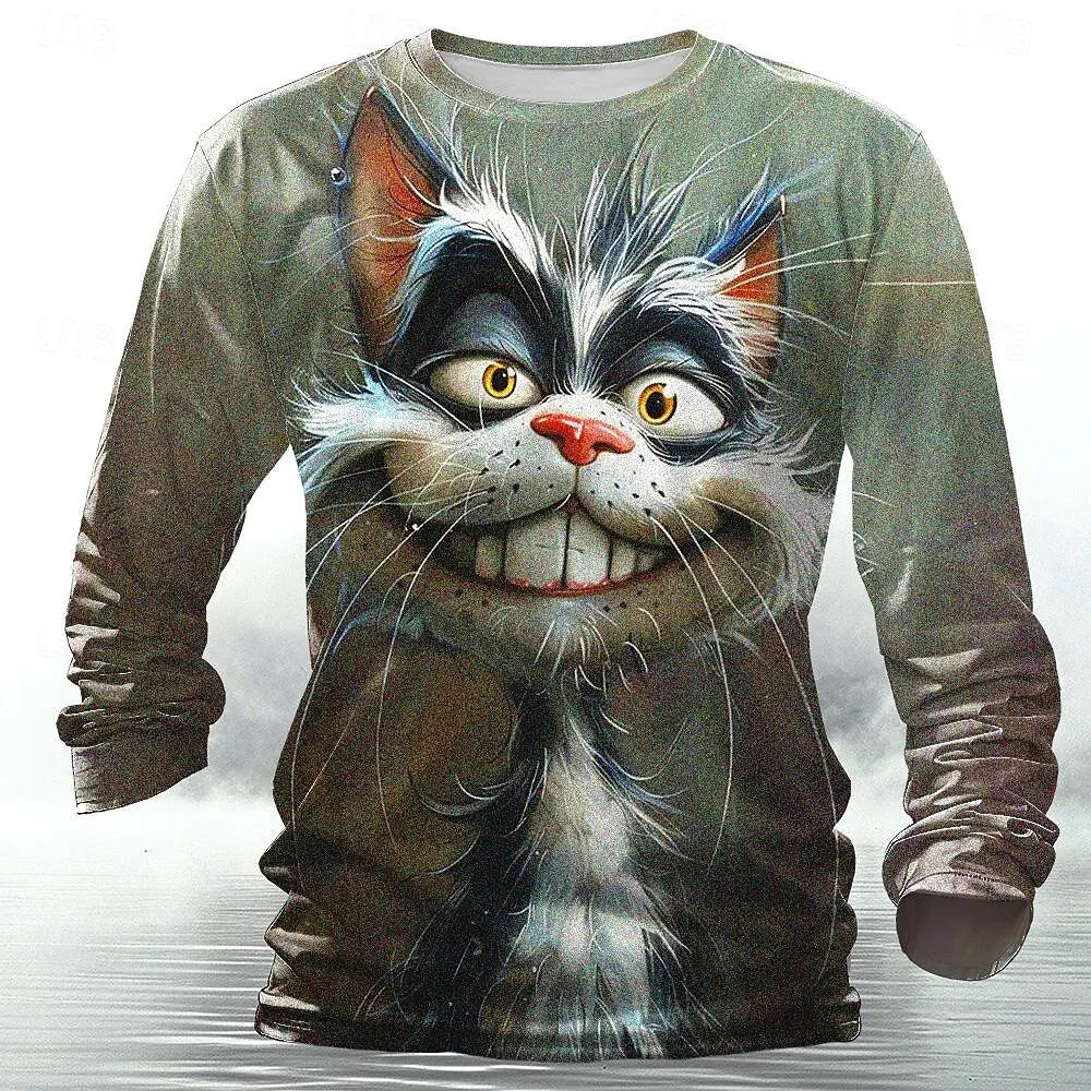 Funny 3D Animal Print Mens T Shirt Hip Hop Trend Harajuku Street Clothes Autumn Loose Top Fashion Cotton Long Sleeve T-shirt Men FitiqueFit