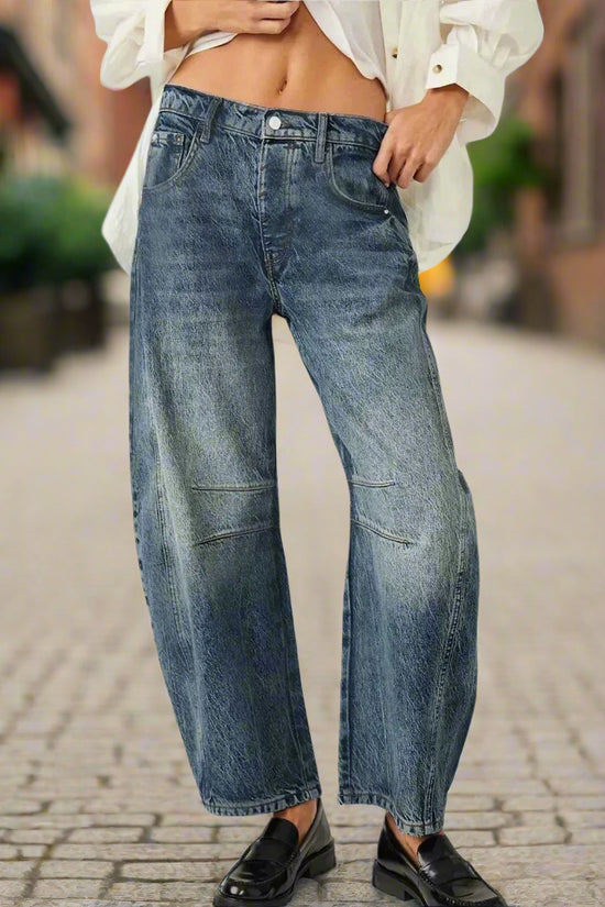 High Stretch Mid-Rise  Jeans Fashion Wide Leg Shape Women Casual Baggy Mid Waist Denim Jeans FitiqueFit