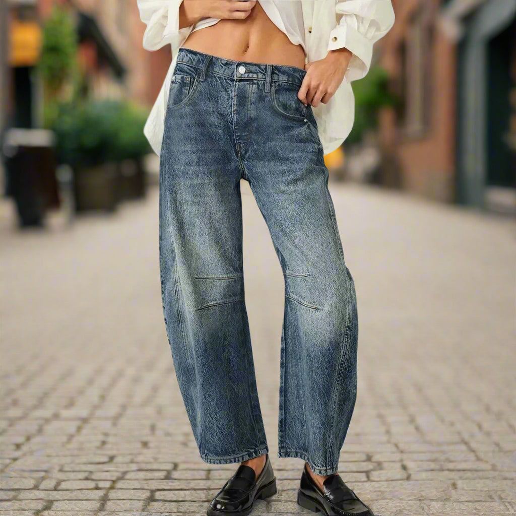 High Stretch Mid-Rise  Jeans Fashion Wide Leg Shape Women Casual Baggy Mid Waist Denim Jeans FitiqueFit