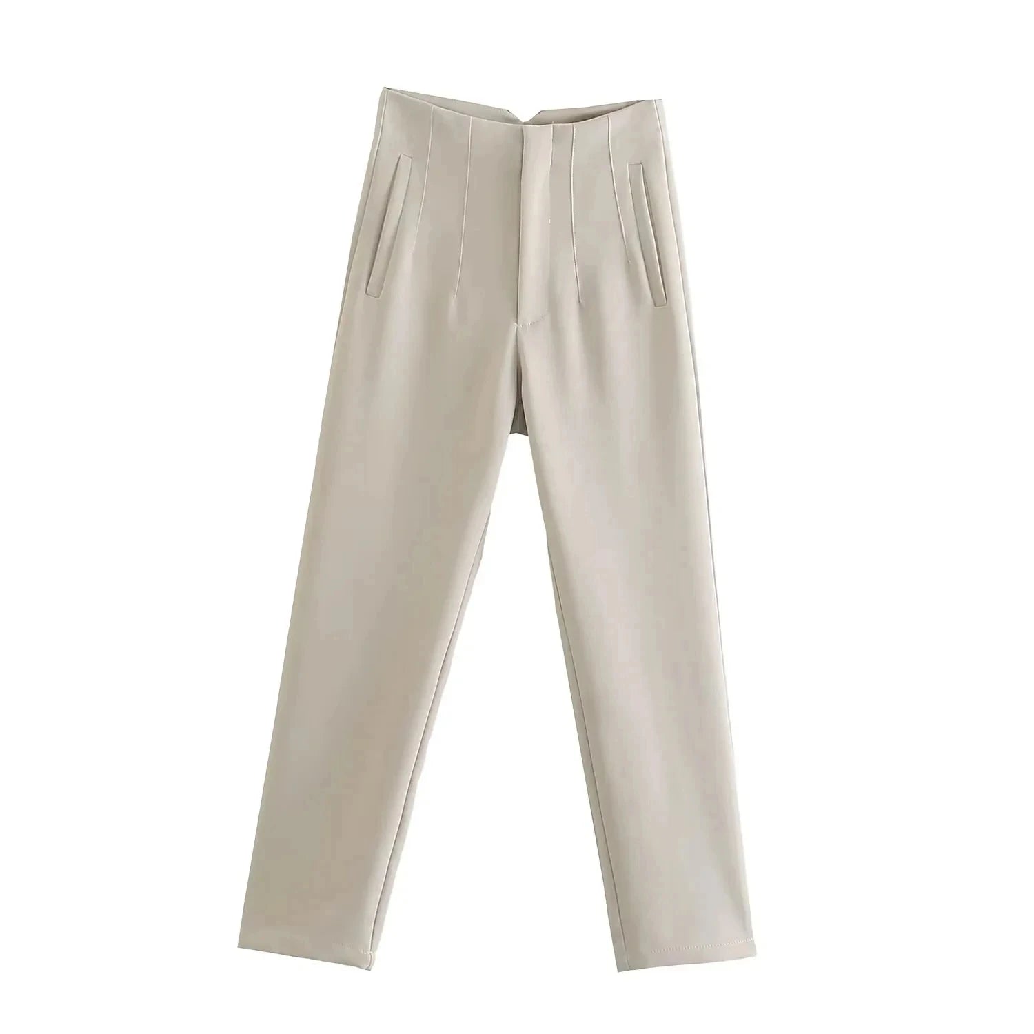 TRAFZA 2024 Woman Solid Trouser High Waist Slim Zipper Fly Long Pants Female Wild Commute Office Lady Woman Pencil Pant Street FitiqueFit