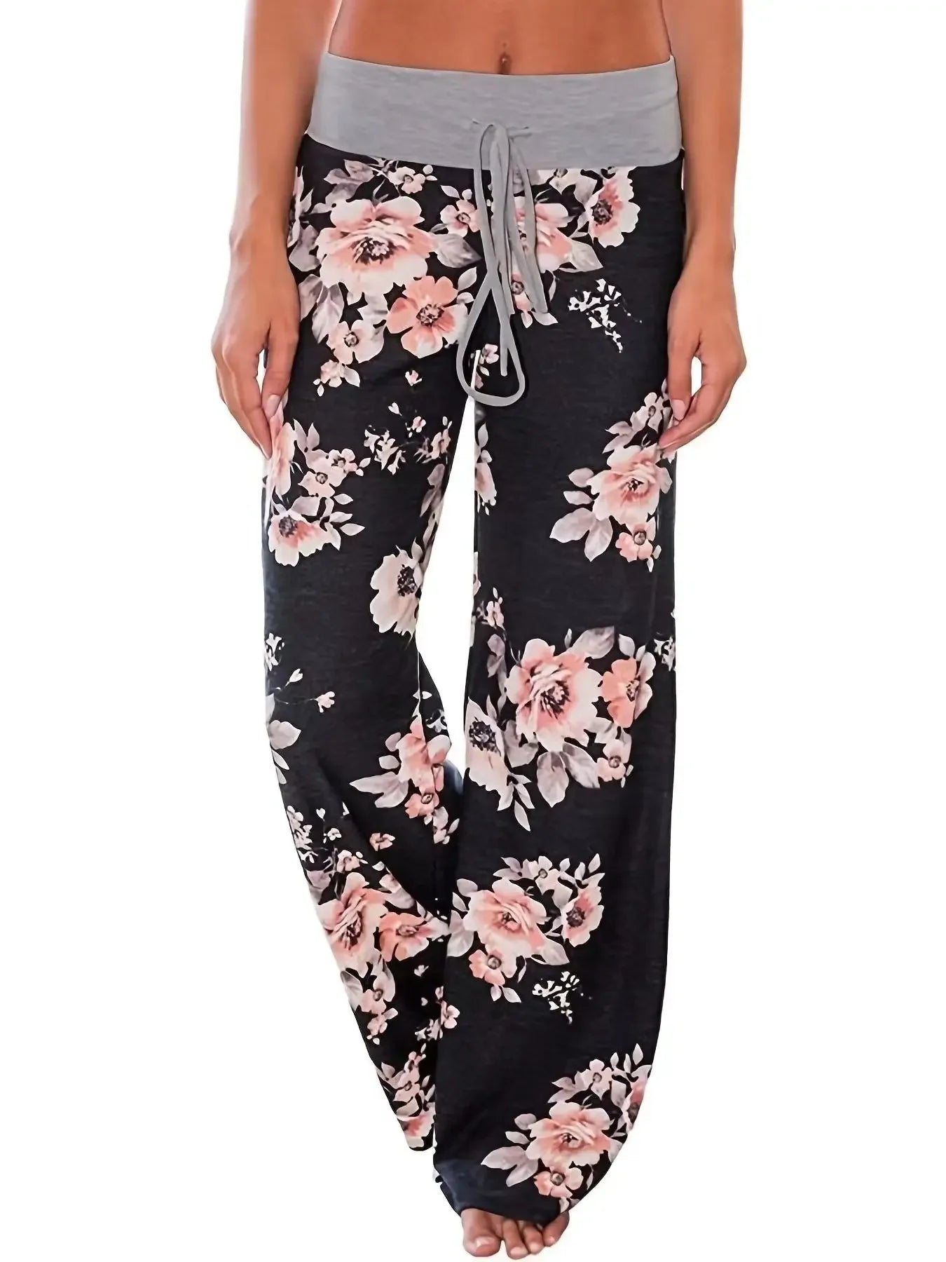 Plus Size Women S-8XL Fashion Casual Loose Stretch Printing Drawstring  Lounge Pants Pajama Long Wide Leg Pants 