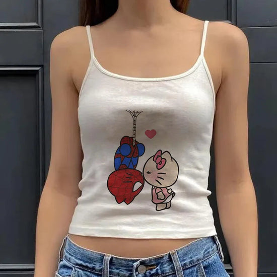 2000s Tops Emo Girls Camisole Tops Hello Kitty Print Grunge Crop Tops Y2k Clothes Vintage Punk Women's Corset Tank Top Baby Tees FitiqueFit
