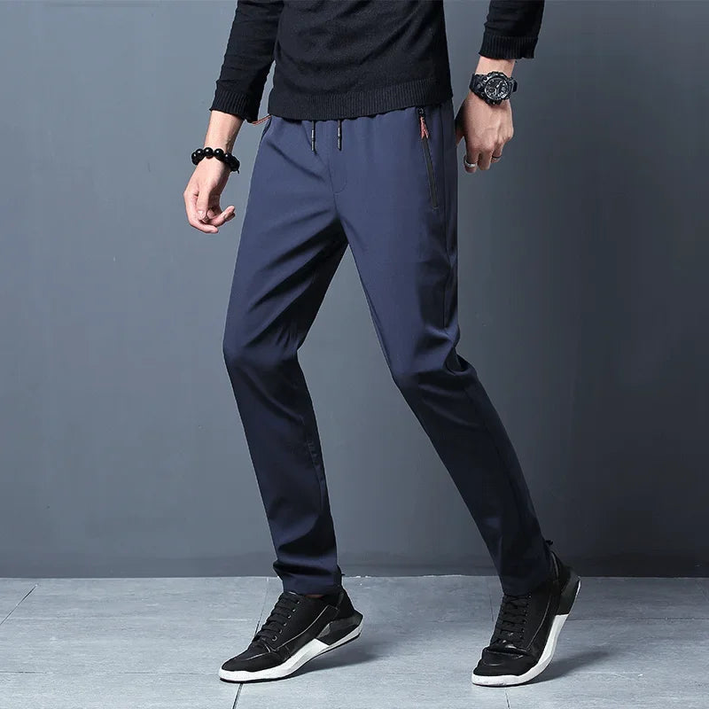 Men's Casual Pants Stretch Slim Fit Elastic Waist Jogger Korean Classic Blue Black Gray Male Brand Trousers Plus Size FitiqueFit