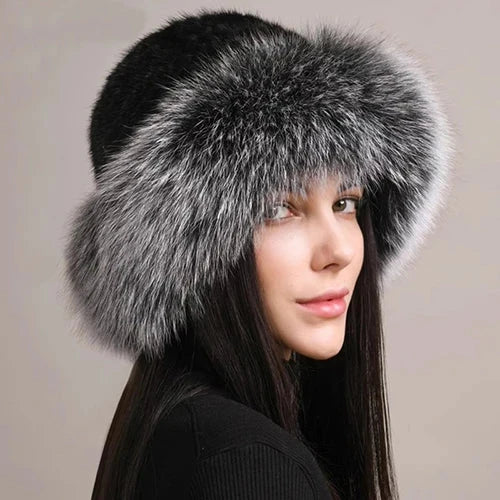 New Genuine Real Natural Knitted Mink Fur Hat Cap Luxury Women Handmade Knit Fashion Winter Headwear Warm Real Fox Fur Beanies FitiqueFit