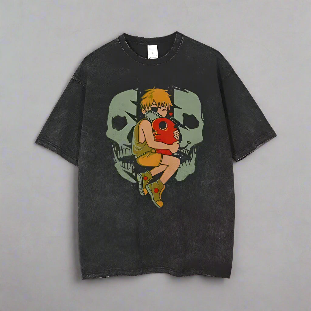 Anime Chainsaw Man Acid Tshirt Retro Vintage Washed Printed Graphic T Shirt Men Harajuku Cotton Casual Short Sleeve Tshirt Tops FitiqueFit