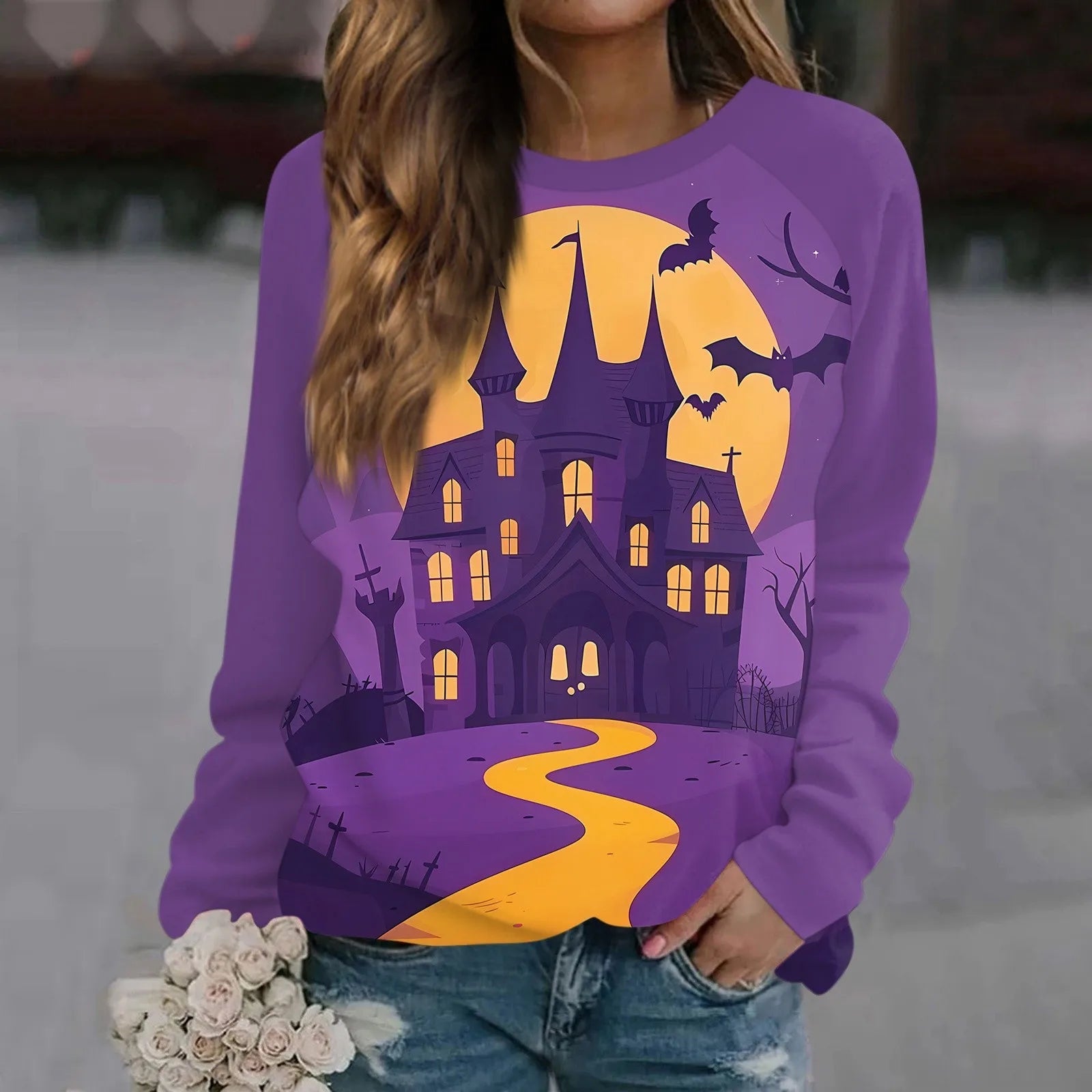 Pumpkin Print T Shirt Funny Women Clothing Harajuku Halloween Tops Vintage Halloween Graphic Long Sleeve T Shirts FitiqueFit
