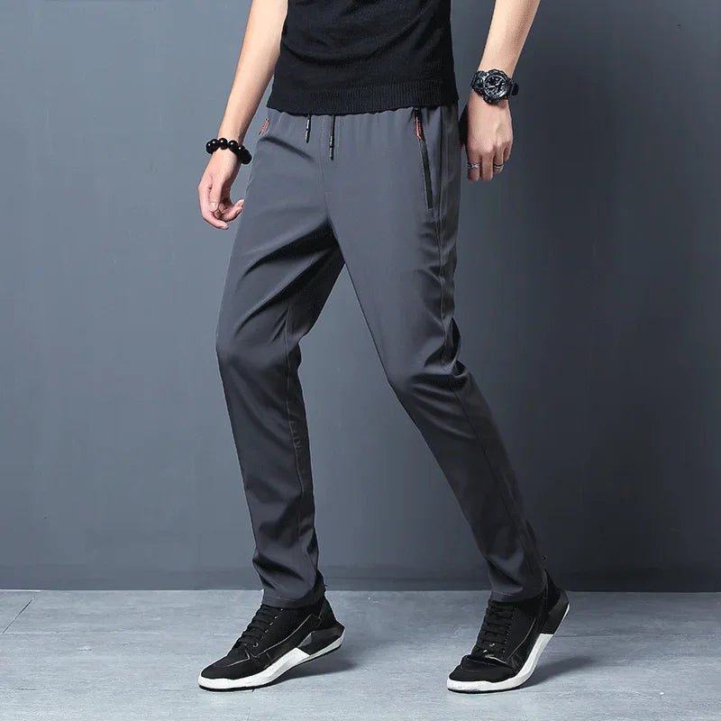 Men's Casual Pants Stretch Slim Fit Elastic Waist Jogger Korean Classic Blue Black Gray Male Brand Trousers Plus Size FitiqueFit
