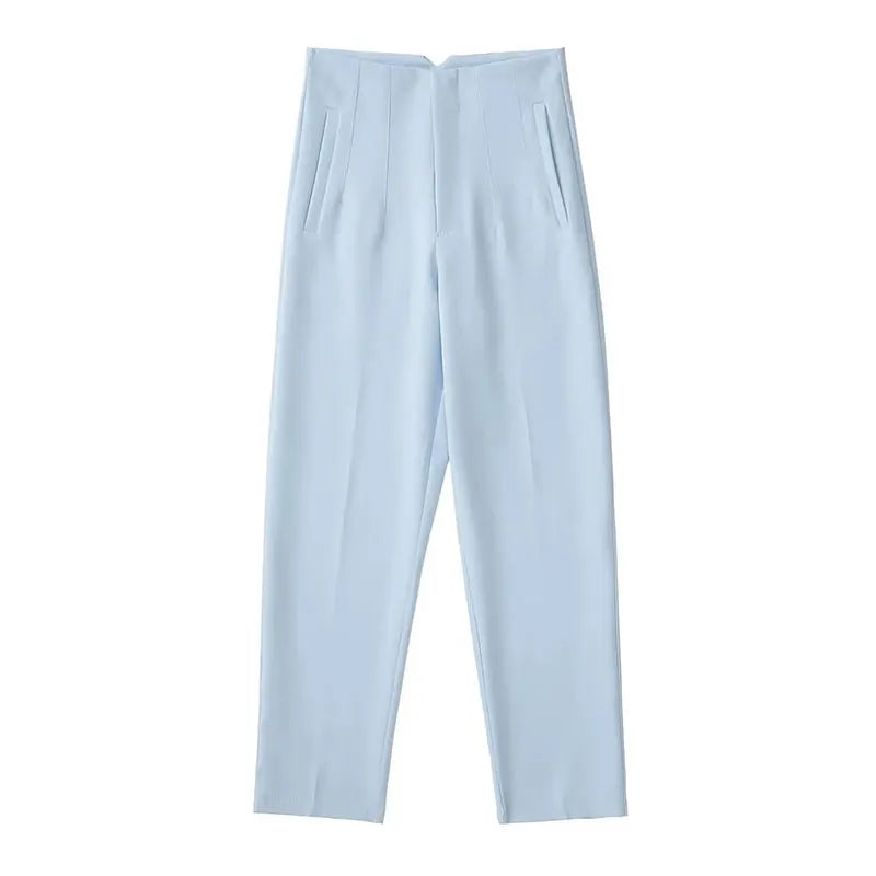 TRAFZA 2024 Woman Solid Trouser High Waist Slim Zipper Fly Long Pants Female Wild Commute Office Lady Woman Pencil Pant Street FitiqueFit