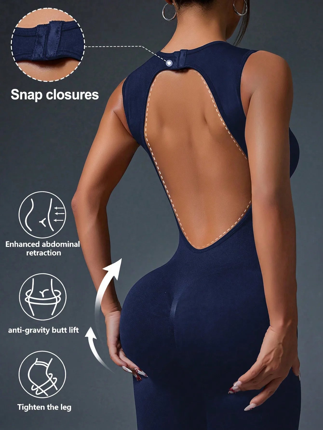 Tight Crewneck Sleeveless Jumpsuit, Zipper Closure Sports Yoga Slim Fit Long Seamless Jumpsuit, Women's Tracksuit FitiqueFit
