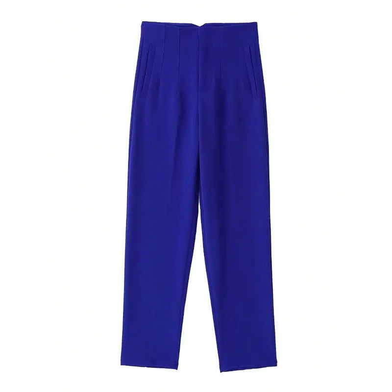 TRAFZA 2024 Woman Solid Trouser High Waist Slim Zipper Fly Long Pants Female Wild Commute Office Lady Woman Pencil Pant Street FitiqueFit