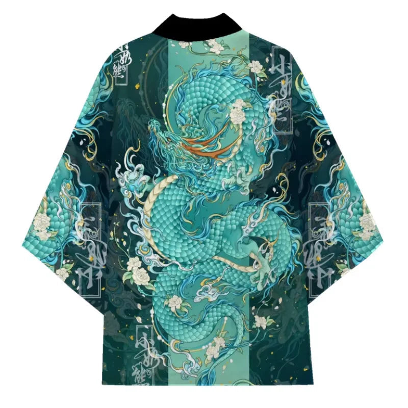 Summer Japanese Style Anime Dragon Print Cosplay Haori Yukata Top Adult Traditional Samurai Loose Kimono Cardigan for Men Women FitiqueFit