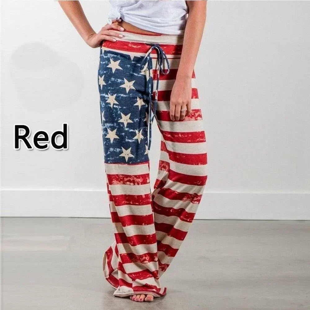 Plus Size Women S-8XL Fashion Casual Loose Stretch Printing Drawstring  Lounge Pants Pajama Long Wide Leg Pants 